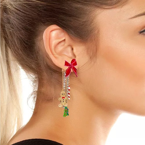 🎁New Betsey Johnson Christmas Holiday Dangle Earring Tree Gingerbread Red Bows - Picture 11 of 11